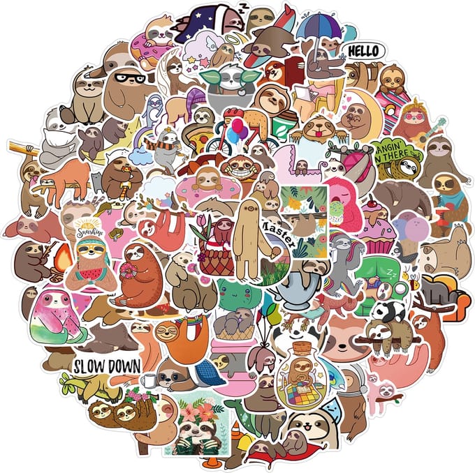 Luiaard Stickers - set 50 stuks - Laptop Stickers - Stickervellen