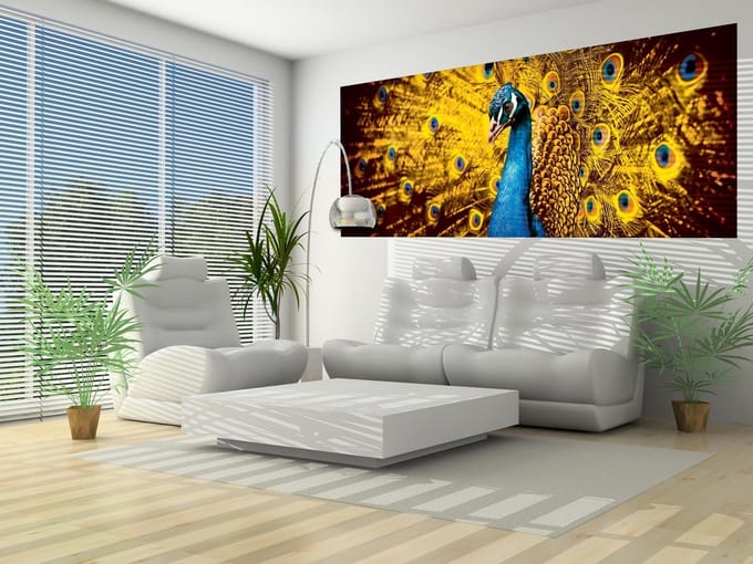 Peacock Bird Gold Feathers Photo Wallcovering