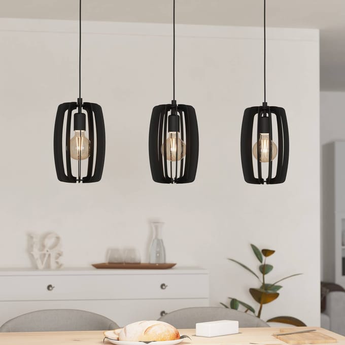 EGLO Bajazzara hanglamp, drie kooikappen, zwart