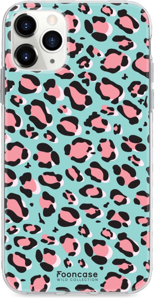 Fooncase Hoesje Geschikt voor iPhone 11 Pro Max - Shockproof Case - Back Cover / Soft Case - Luipaard / Leopard print / Blauw