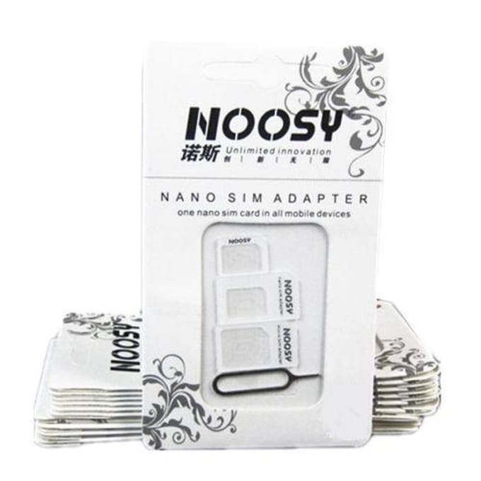 Noosy wit 4 In 1 Micro SIM Adapter / Nano Adapter / SIM Adapter met Eject Pin voor iPhone , HTC, Samsung, LG, Motorola, Sony, Nexus, Met SIM retail Box, Hoge Kwaliteit.