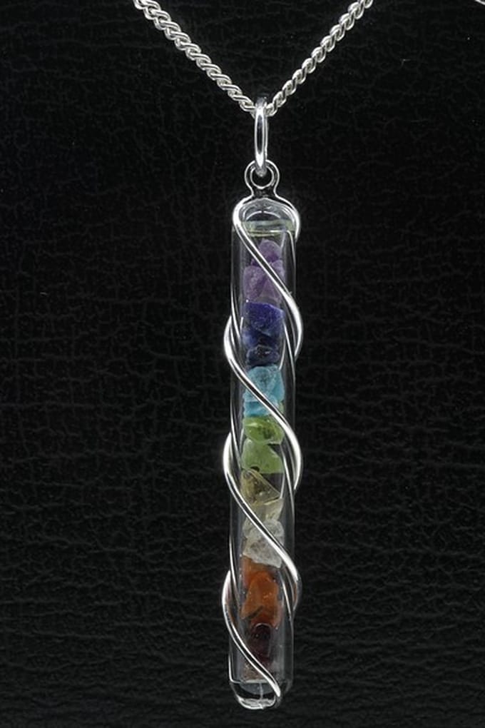Zilveren Chakra steentjes ketting hanger