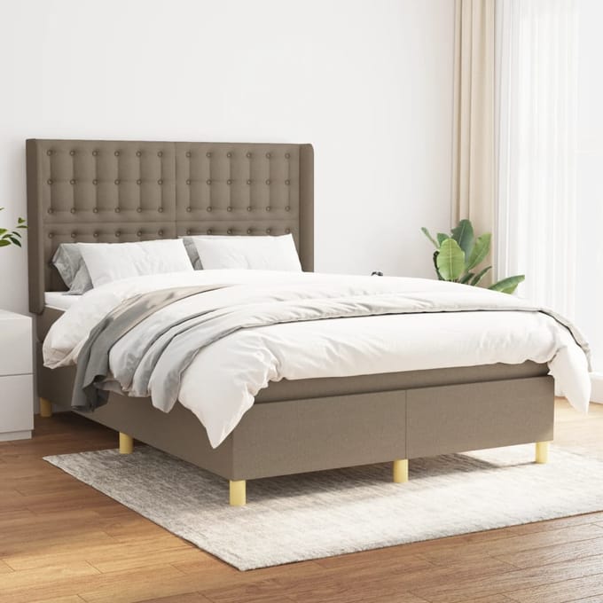 vidaXL - Boxspring - met - matras - stof - taupe - 140x200 - cm