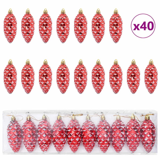 vidaXL - Kerstdennenappelbal - 40 - st - Rood - 4 - x - 9 - cm - Kunststof