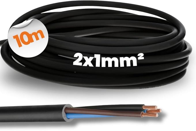 Flexibele 2-aderige rubberkabel 1 mm², Zwart, UV-bestendig voor Buiten & Handapparaten