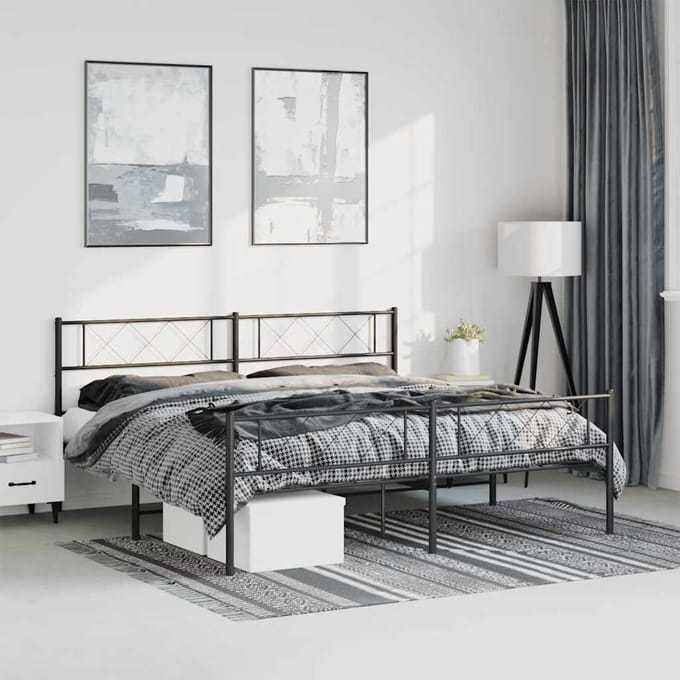 vidaXL - Bedframe - met - hoofd- - en - voeteneinde - metaal - zwart - 183x213 - cm