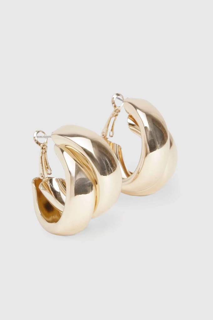 boohoo Dames Dubbel-gebogen Oorbellen | Goud
