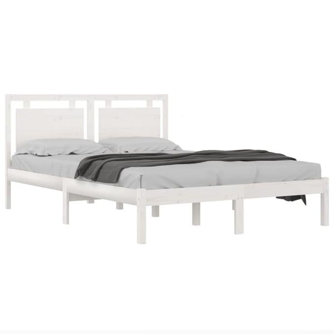 vidaXL - Bedframe - massief - hout - wit - 200x200 - cm