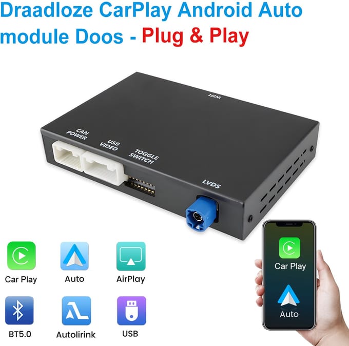Junsun Draadloze CarPlay- en Android Auto-interface Geschikt voor Audi A4/ A5/ Q5/ MMI 3G - Audi Multimedia - AUX/AMI - Mirroring - Microfoon - Stuurwielbediening