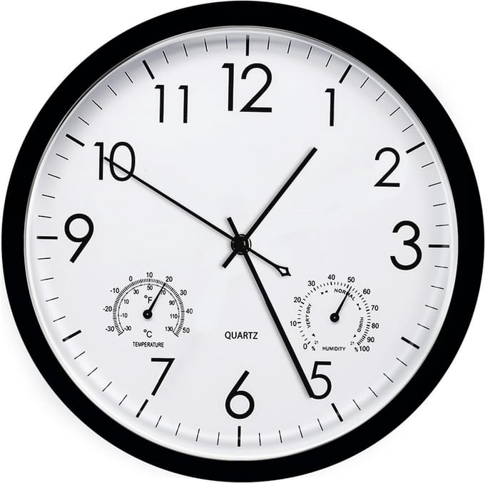 Stille Wandklok 30 cm met Hygrometer en Thermometer