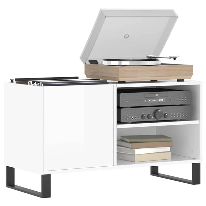 vidaXL - Platenkast - 85x38x48 - cm - bewerkt - hout - hoogglans - wit