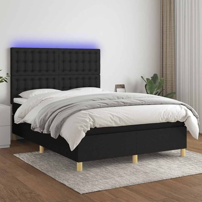 vidaXL - Boxspring - met - matras - en - LED - stof - zwart - 140x200 - cm
