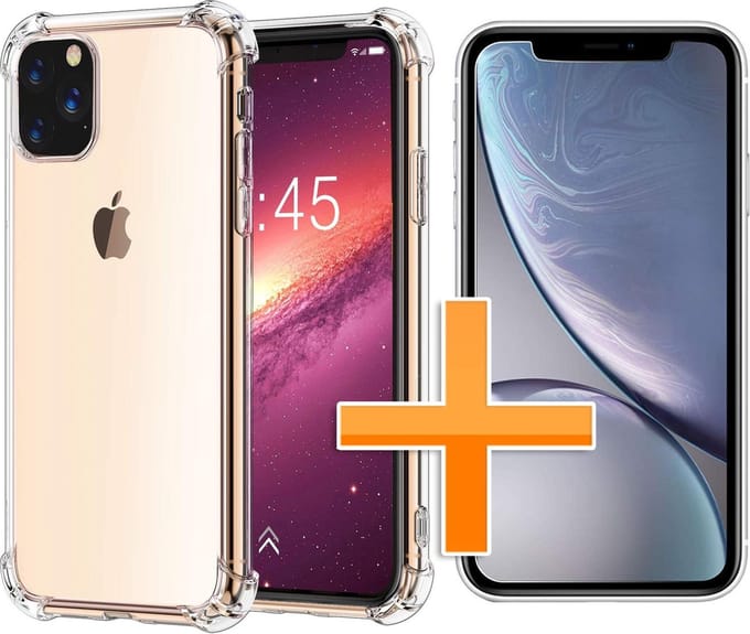 HB Hoesje Geschikt voor Apple iPhone 11 Pro - Anti Shock Hybrid Back Cover / Glazen Screenprotector - Transparant