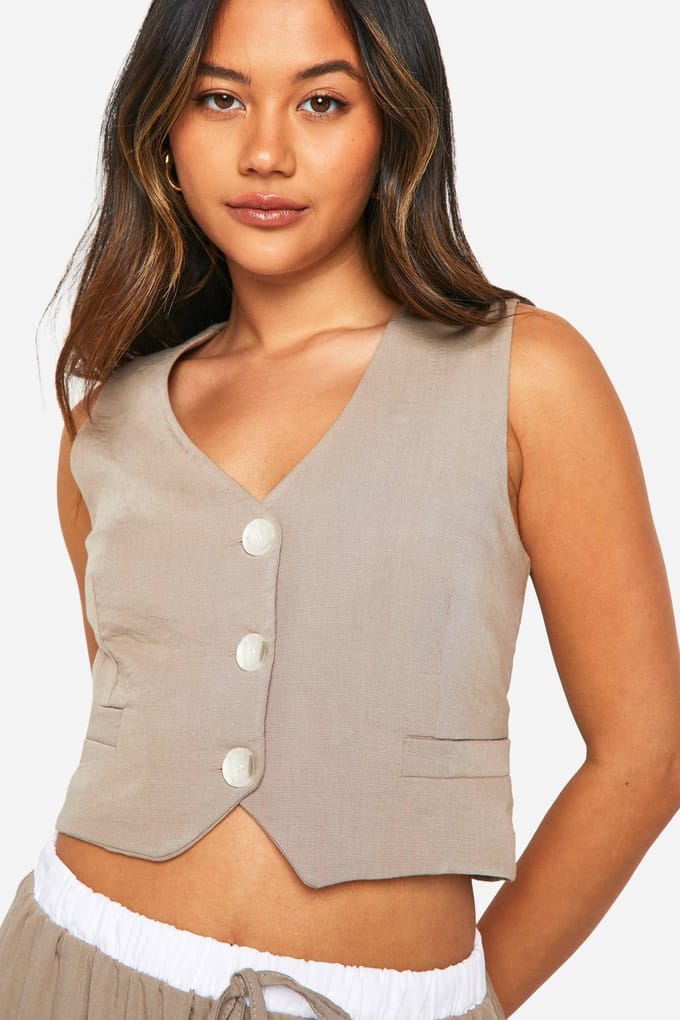 boohoo Dames Woven Textured Waistcoat | Camel | Maat: Small