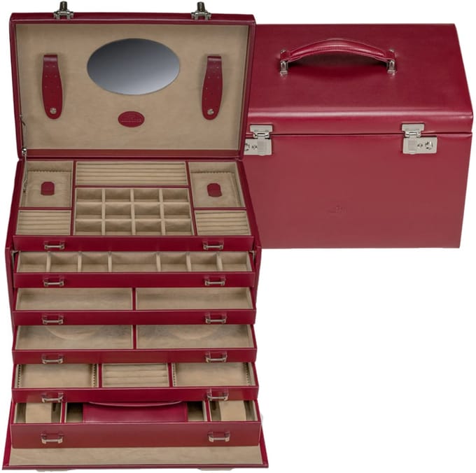 Windrose Merino Sieraden & Juwelendoos - Imitatieleer - Rood
