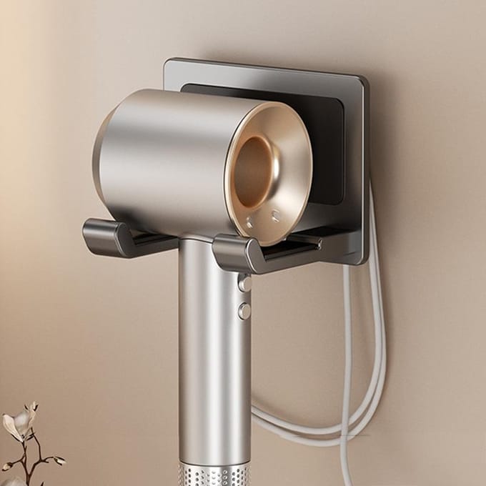 Aluminium Föhn Houder Wandmontage Zelfklevend Zonder Boren Föhnrek voor Dyson Ponsvrij Badkamer Opbergorganizer grijze kleur