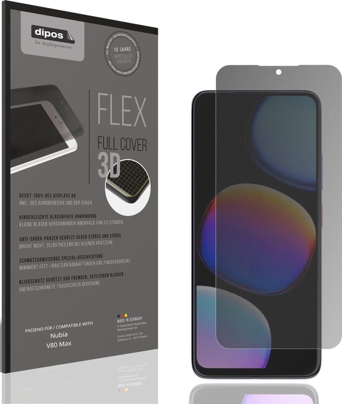 dipos FLEX – Matte Privacy Screenprotector geschikt voor Nubia V80 Max | Volledige Schermbescherming | Case-Friendly