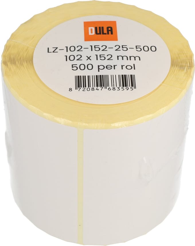 DULA Verzendlabels 102 x 150mm - 500 Verzend Etiketten per rol - kern 25mm - Wit