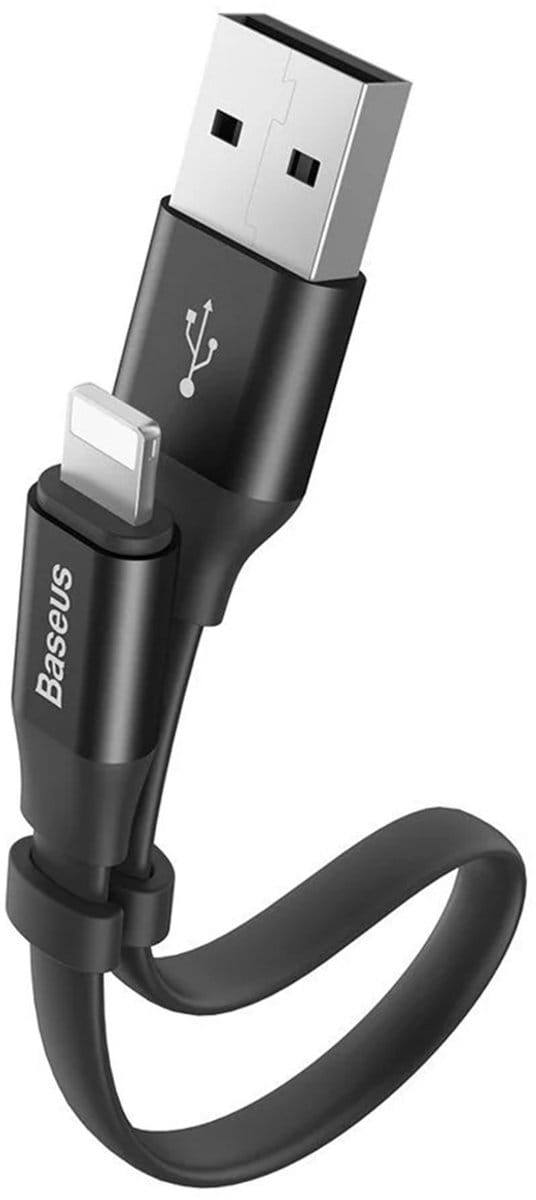 Baseus - Nimble - platte kabel USB/Lightning kabel met houder 2A 0,23M zwart - (CALMBJ-B01)