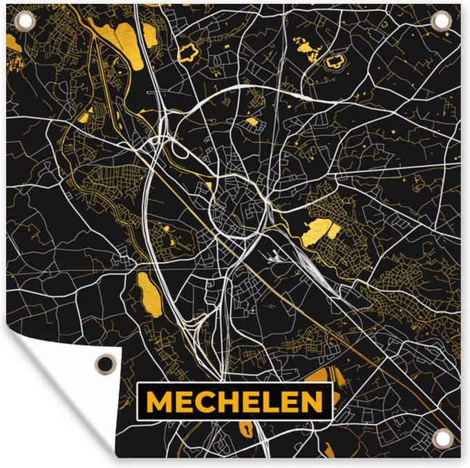 Tuindoek Stadskaart - Mechelen - Goud - Kaart - Plattegrond - 100x100 cm