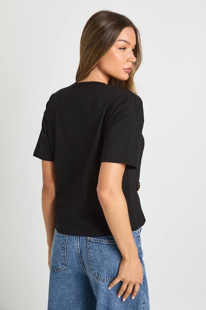 boohoo Dames Oversized T-shirt met gouden trimdetail | Black | Maat: 8