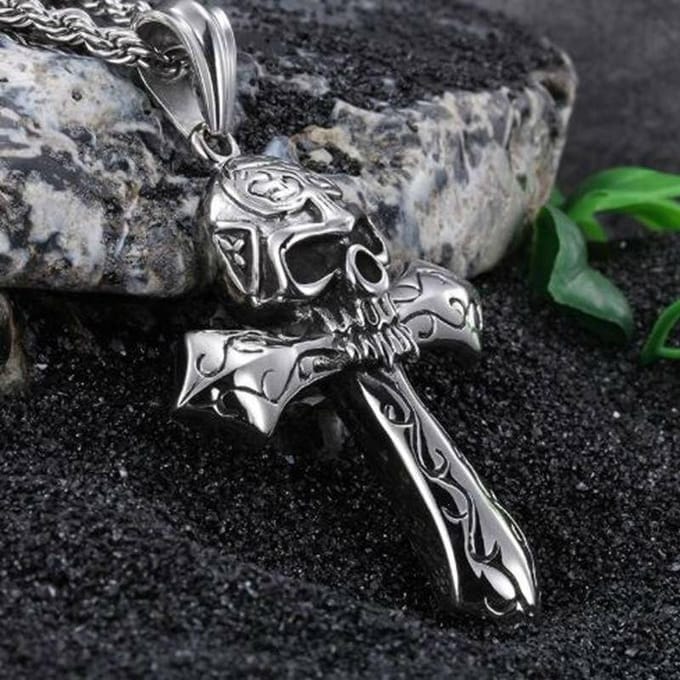 Coole Ridder Schedel Kruis Hanger Heren Touw Ketting Sieraden gray