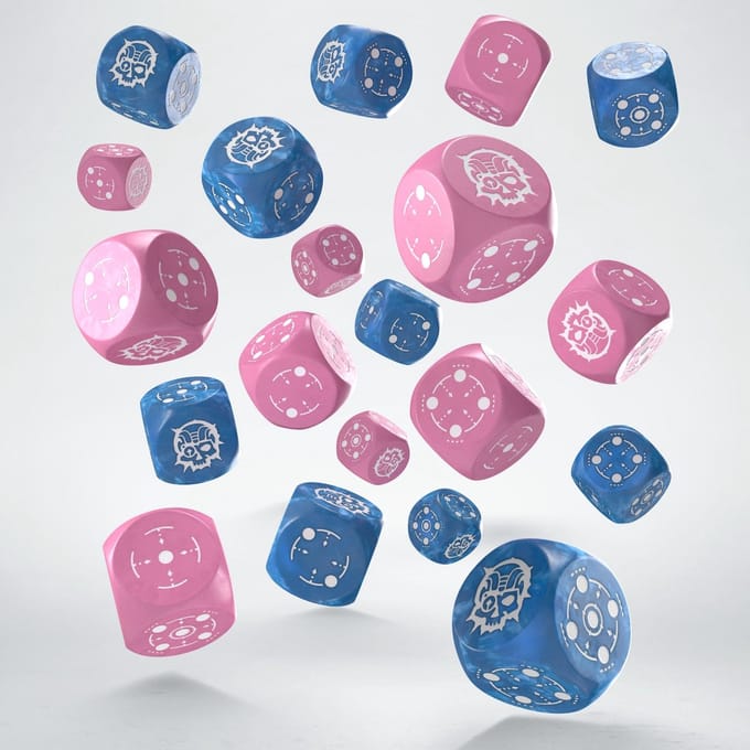 Q-Workshop dobbelstenen set compact D6 blauw roze - 20 stuks.