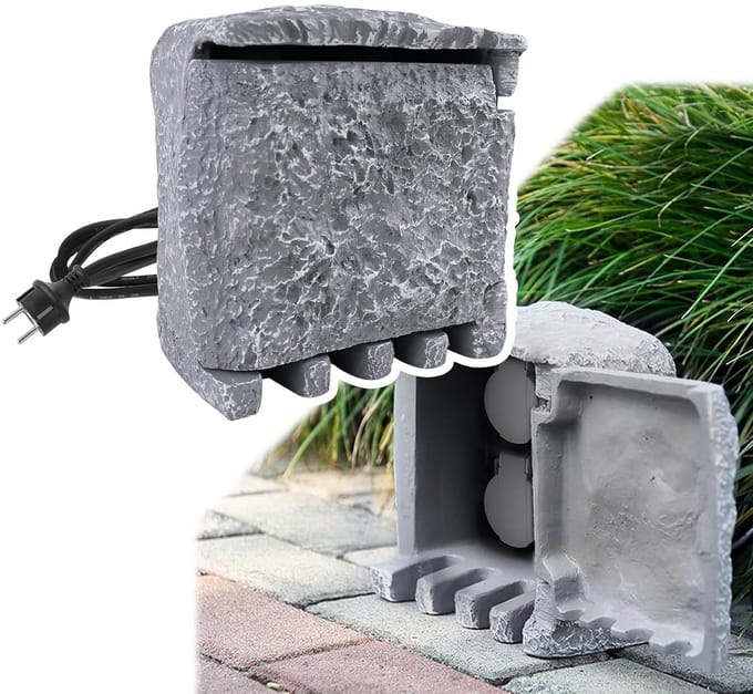 Waterdicht Buitenstopcontact in Steenlook met 4 Aansluitingen en 1.5m Verlengsnoer