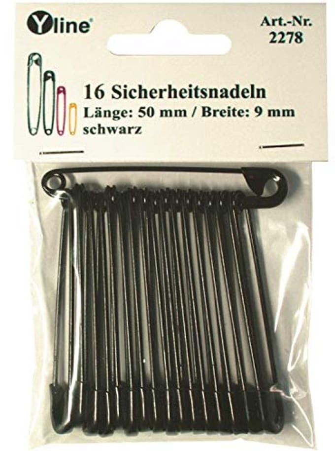 Maxi Veiligheidsspelden 50mm - 16 Stuks, Zwart Gelakt