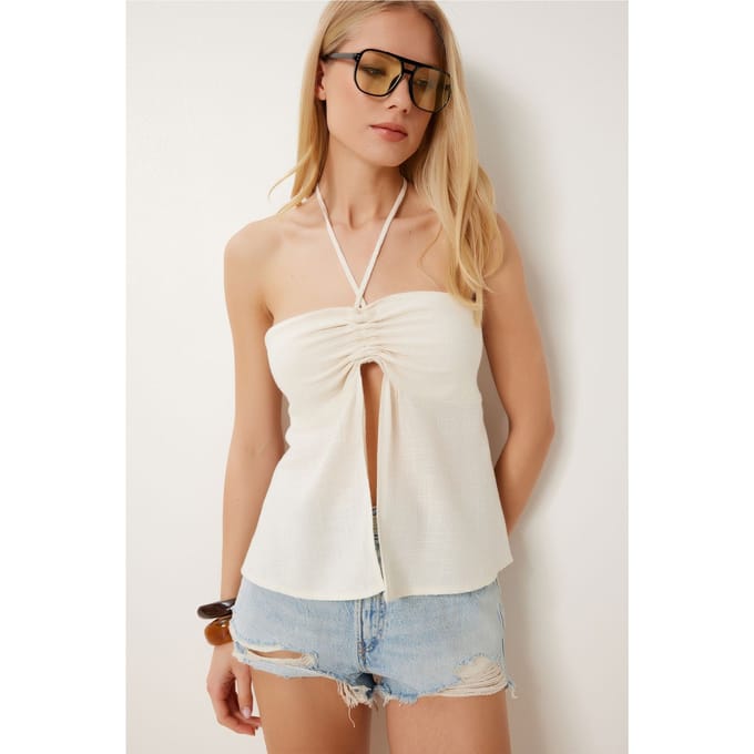Katoenen off-shoulder halter blouse