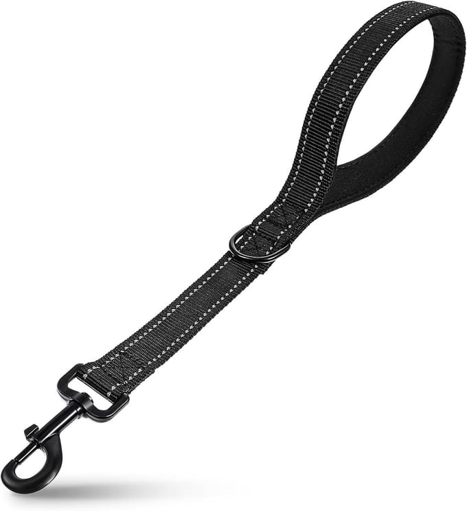 Short Dog Lead - 45cm Strong Training Lead for Dogs Pulling - Heavy Traffic Lead with Padded Handle - Black Leash for Large Breed Dogs