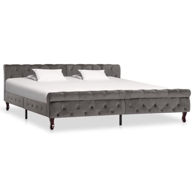 vidaXL - Bedframe - fluweel - grijs - 200x200 - cm