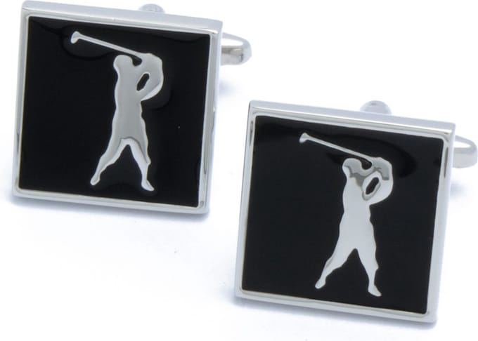 Manchetknopen - Golfspeler Vierkant Zilver en Zwart