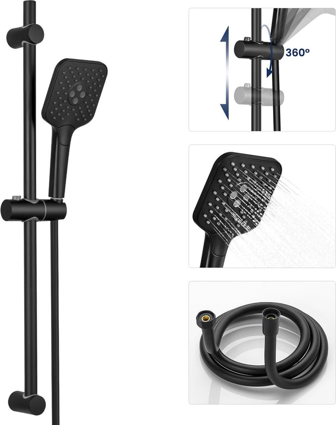 Lonheo max Doucheset met Handdouche - RVS - 70 cm Glijstang - 3 standen - Doucheslang 150 cm - Zwart