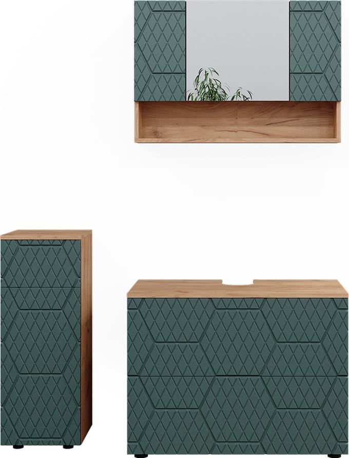 Vicco Badkamermeubel set Irma, Groen/Goudkleurig Eiken, 3-delig