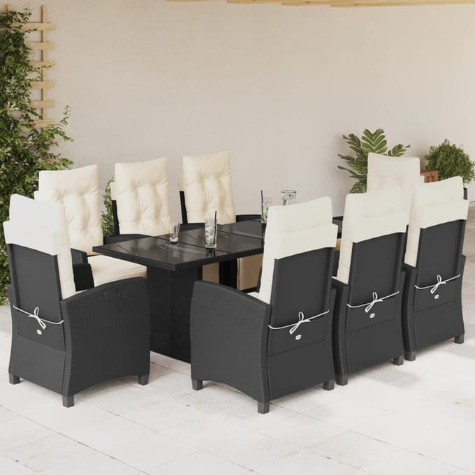 vidaXL - 9-delige - Tuinset - poly - rattan - zwart