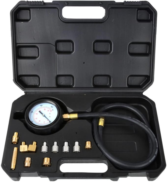GEKO Automatische drukmeter set - 0-500 PSI - 12 adapters - 60 cm slang