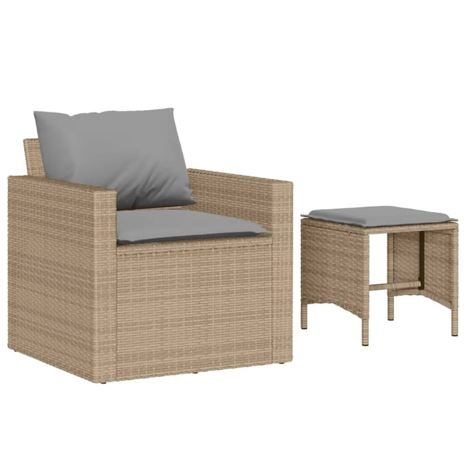 vidaXL - 4-delige - Loungeset - met - kussens - poly - rattan - beige