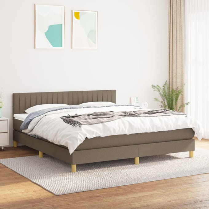vidaXL - Boxspring - met - matras - stof - taupe - 180x200 - cm