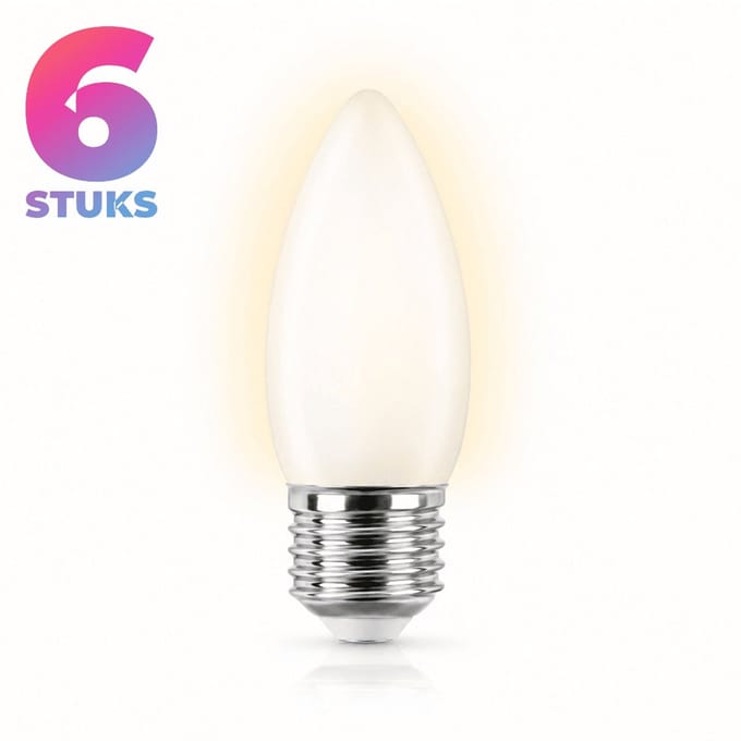 6x Kaarslamp Gloeilamp E27 - 25W - Warm Wit Licht (2700K) - 150 lm - 1 jaar - Dimbaar