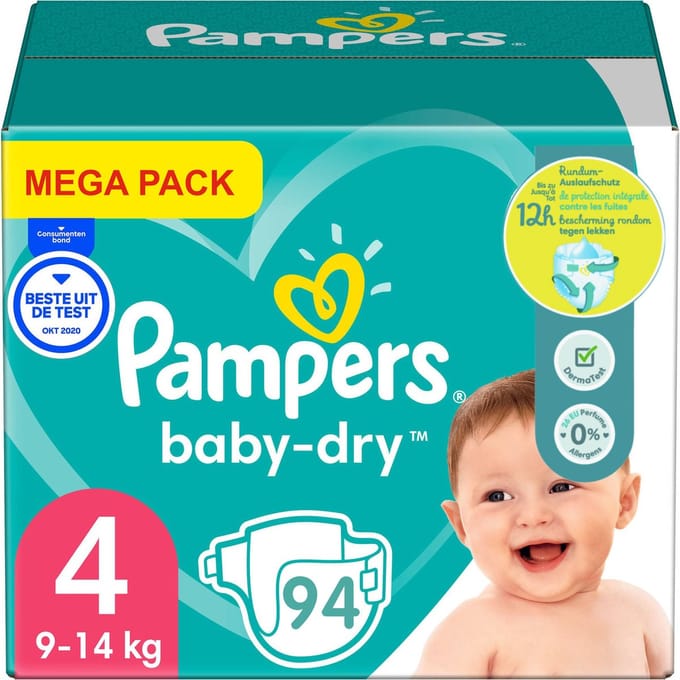 Pampers Baby Dry Luiers Maat 4 (9-14 kg) - 94 Stuks