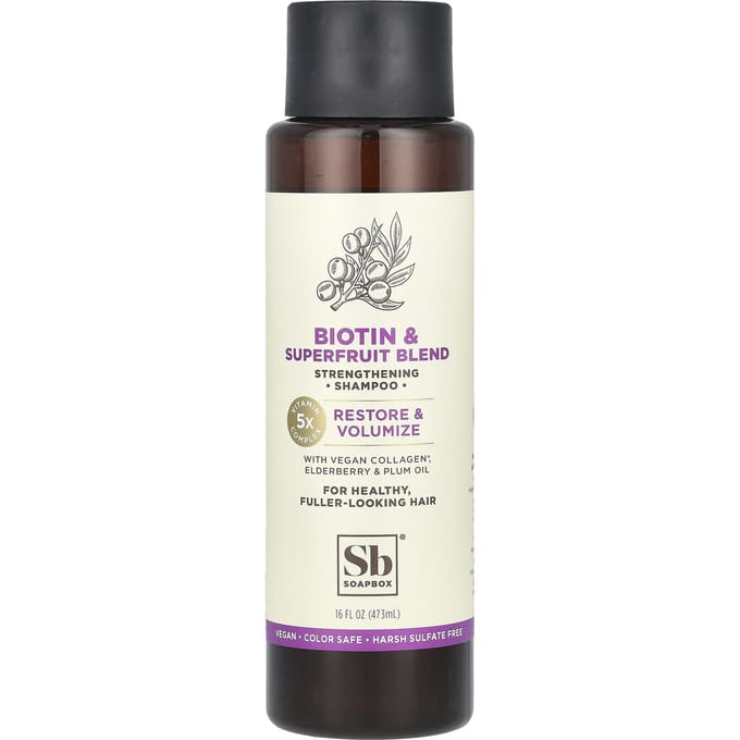 Soapbox, versterkende shampoo, biotine & superfruitmix, 16 fl oz (473 ml) white