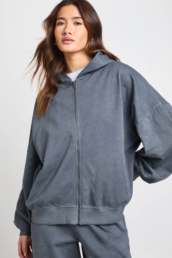 boohoo Dames Gewassen Oversized Ritshoodie Trainingspak | Grijs | Maat: XL
