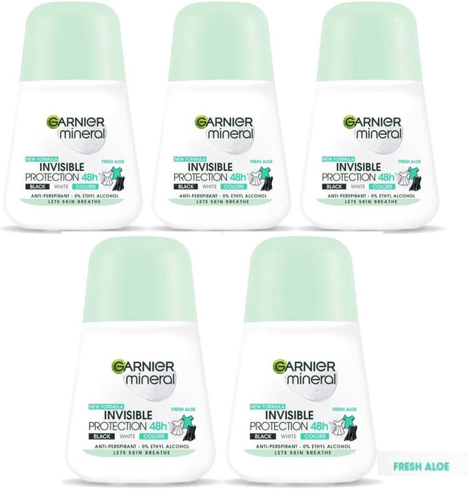 Garnier Mineral Invisible Protection Fresh Aloe Deodorant Roll On - 5 x 50 ml