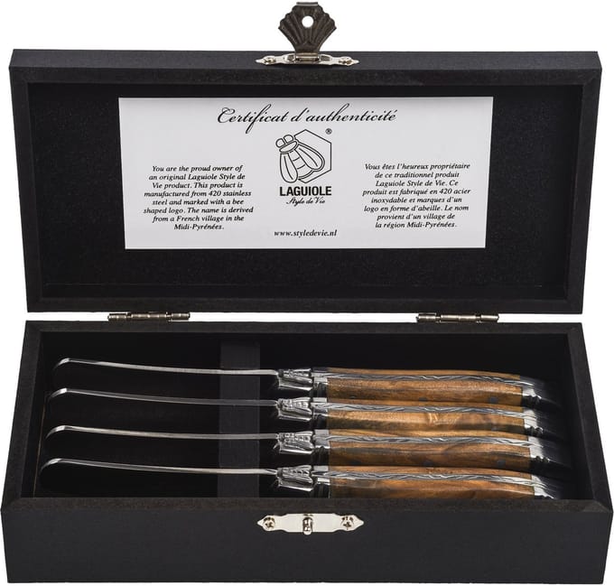 Laguiole Style de Vie Botermessen Luxury Line - 4-delig - Olijfhout