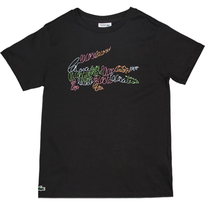 Lacoste Script T-shirts Kinder - Zwart - Maat 140 - 152 CM - Katoen Jersey