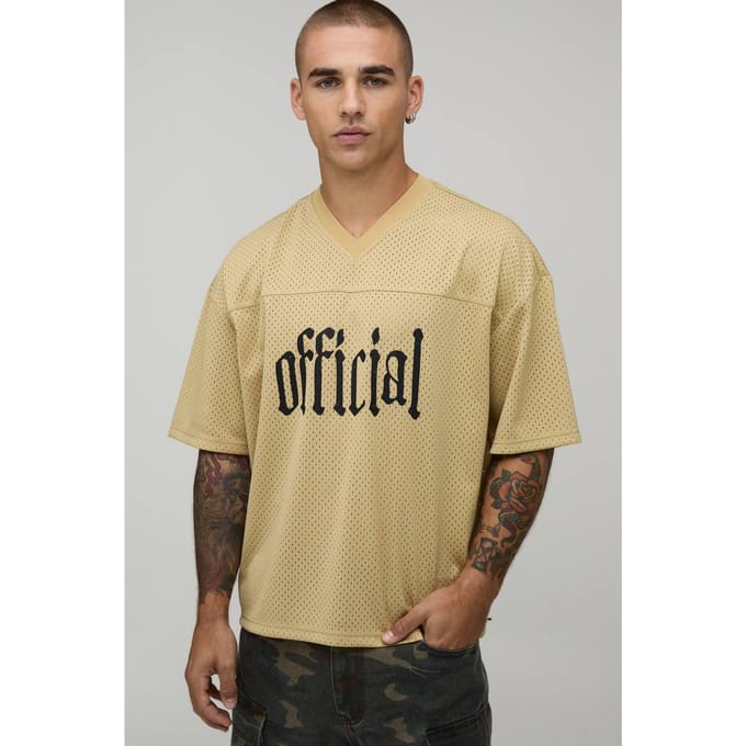 Oversized Boxy Official V-Neck Sports Top | Stone | Size Medium