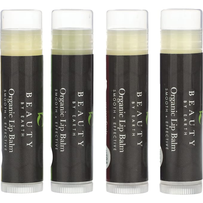 Beauty By Earth, Baume à lèvres à la cire d'abeille biologique, Multipack exotique, 4 tubes, 0,15 oz chacun beige