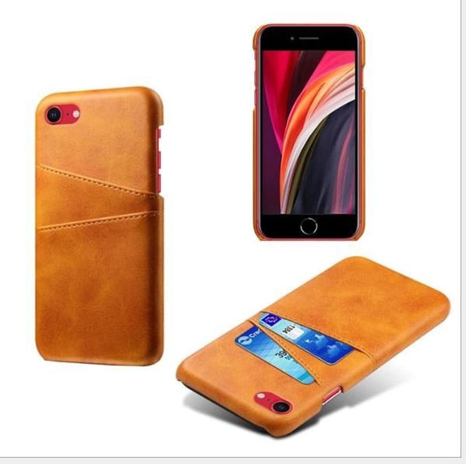 Back Cover met Opbergvakjes + Gehard Glas Screenprotector voor iPhone SE 2020 / SE 2022 _ Bruin