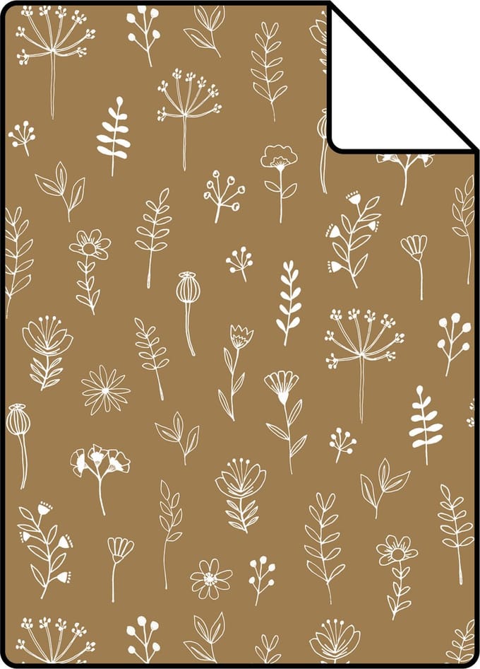 Proefstaal ESTAhome behang bloemmotief okergeel en wit - 26.5 x 21 cm - 139281-S